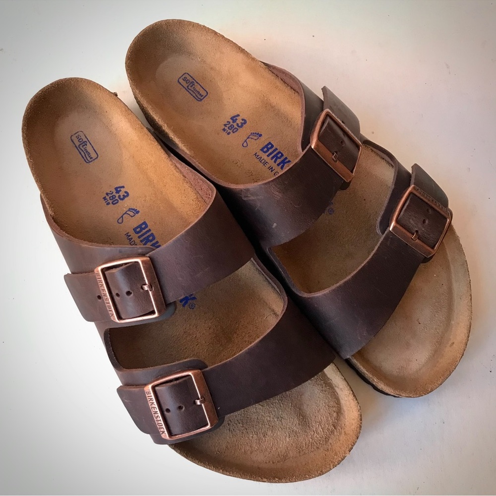 Birkenstock Sandals EU43 Men S-10 Habana Brown Leather Soft Footbed NEW